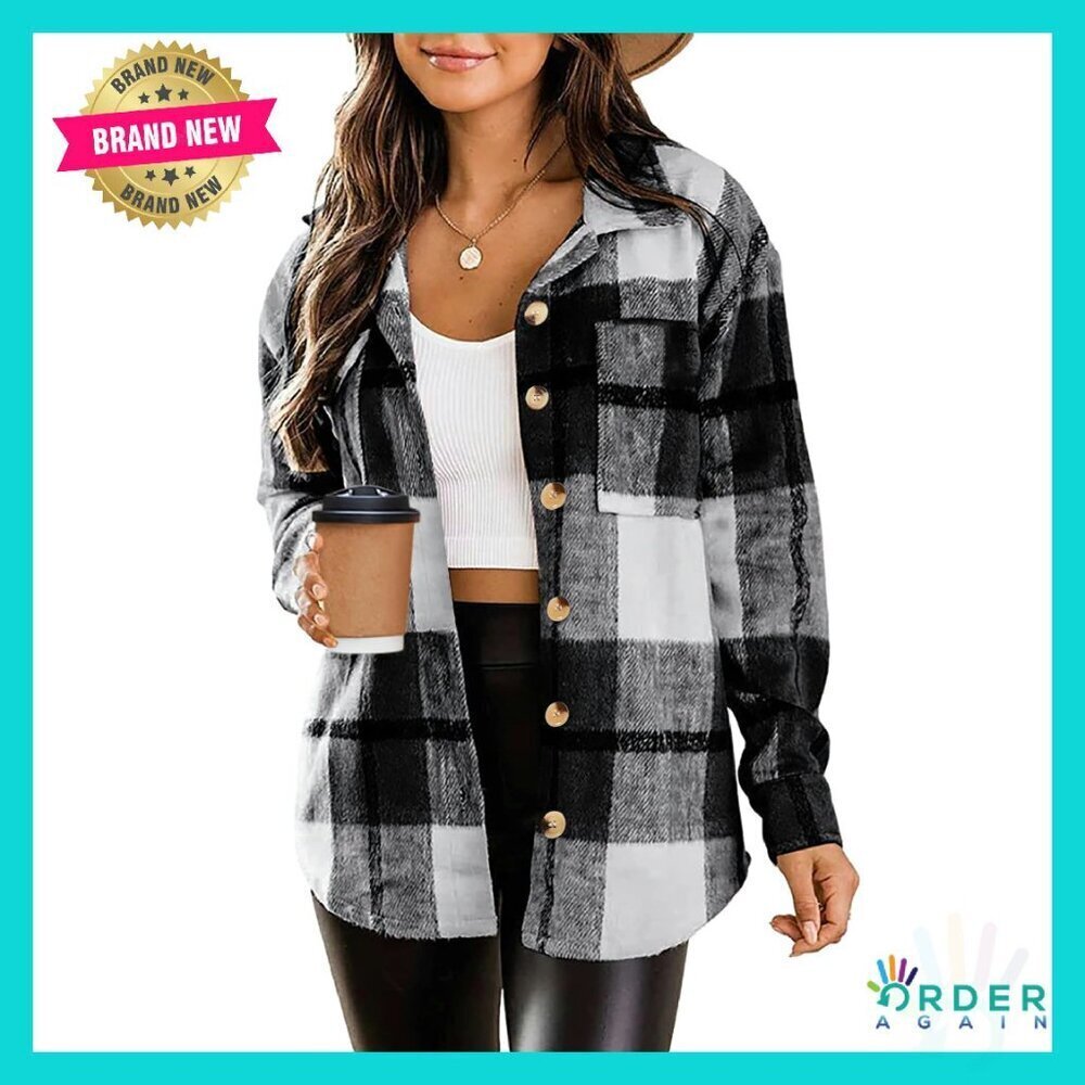 Flannel Shacket Button Down Long Sleeve Plaid Shirt Jacket Fall Outfits